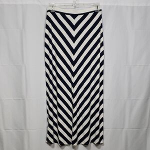 Ann Taylor LOFT Navy and White Striped Chevron Maxi Skirt. 